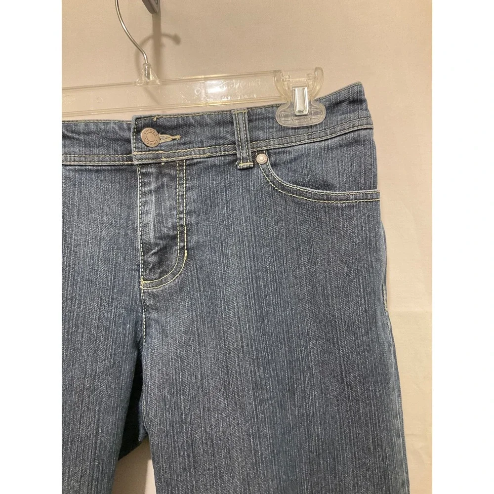 Chico's Crop Jeans‎ Womens Size 0 Dark Wash Denim Stretch Embroidered Pockets